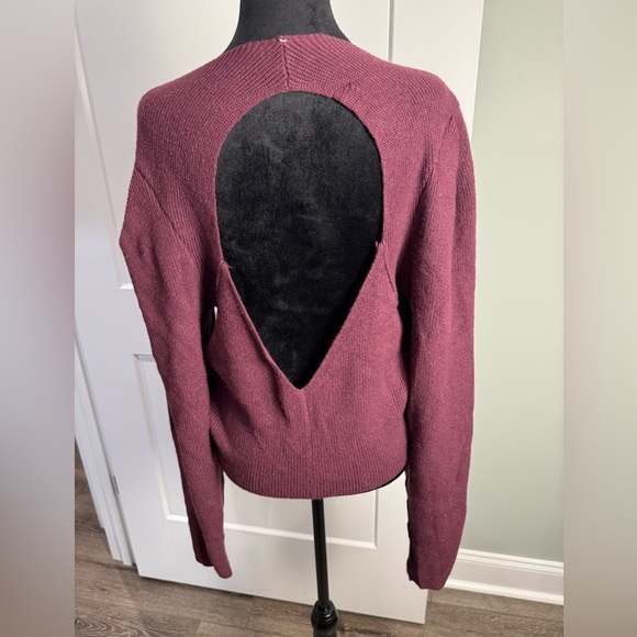 Free People Saffron Fitted Sweater Long Sleeve Pomegranate Wine open back - Picture 4 of 8